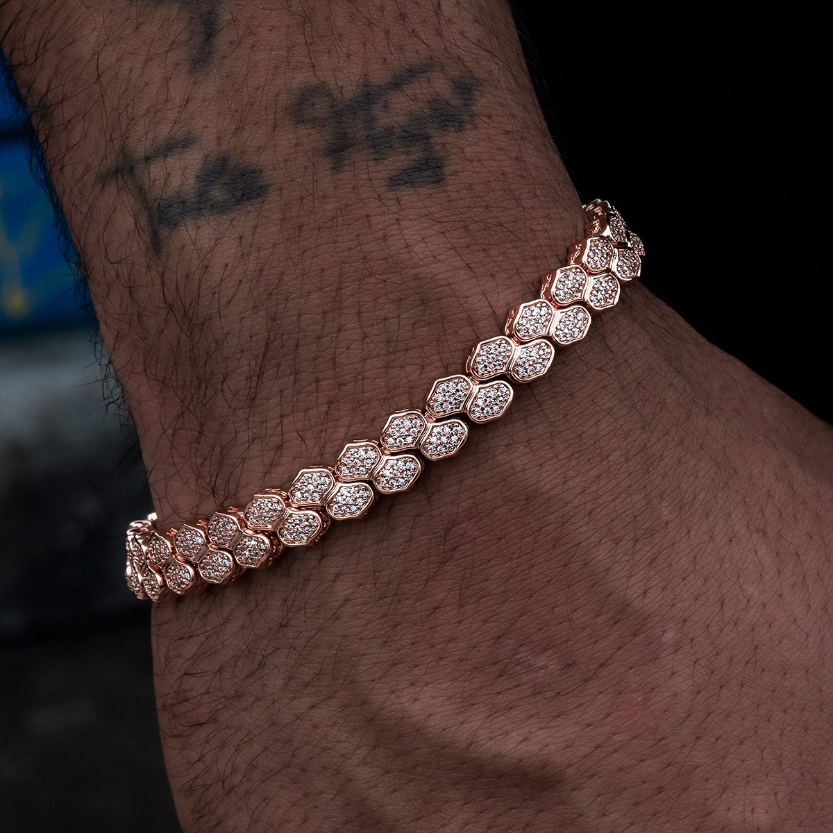 4mm Diamond Pave Flat Snake Link Bracelet - Rose Gold