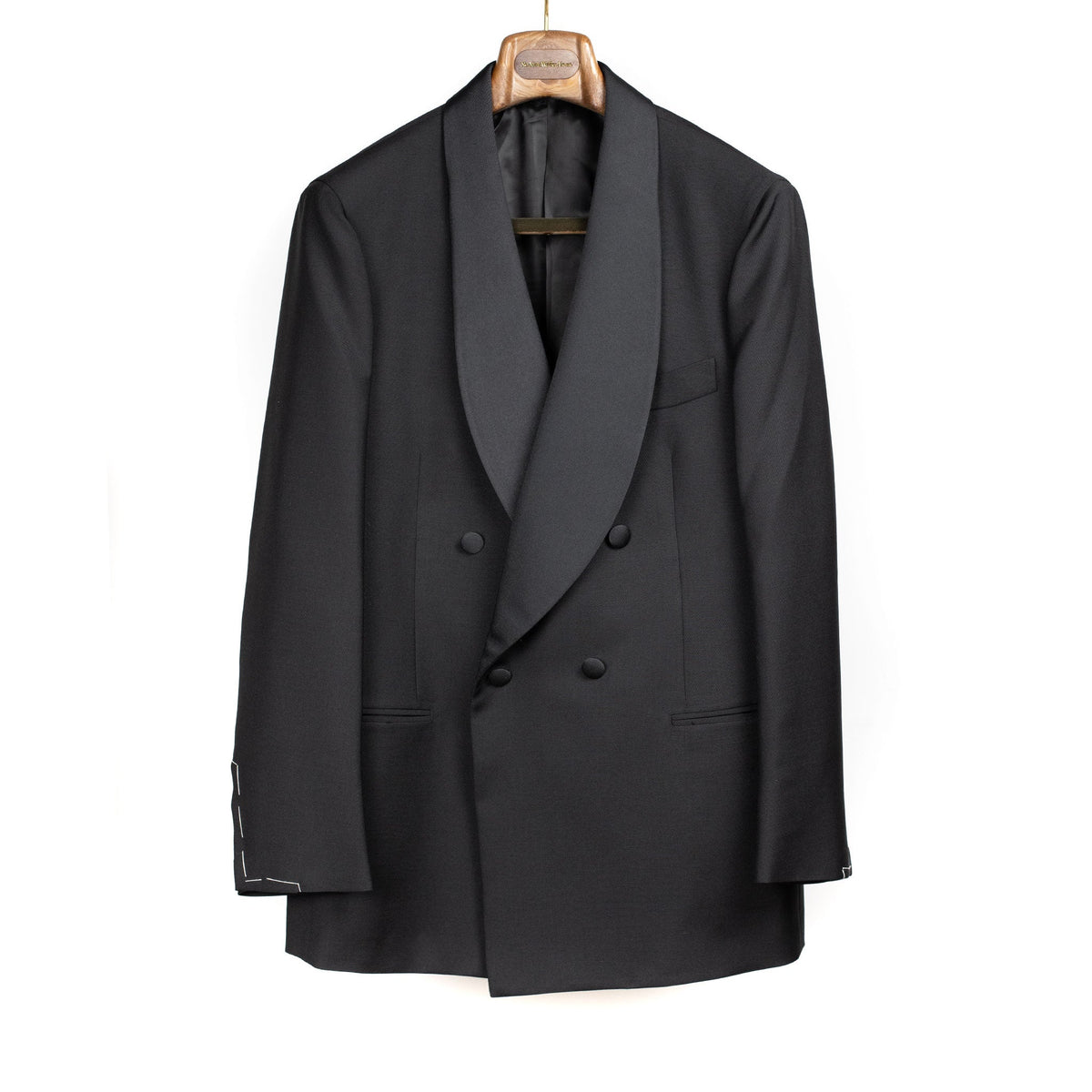 x Sartoria Carrara: double-breasted shawl collar tuxedo jacket in Drapers black wool and mohair barathea (separates)