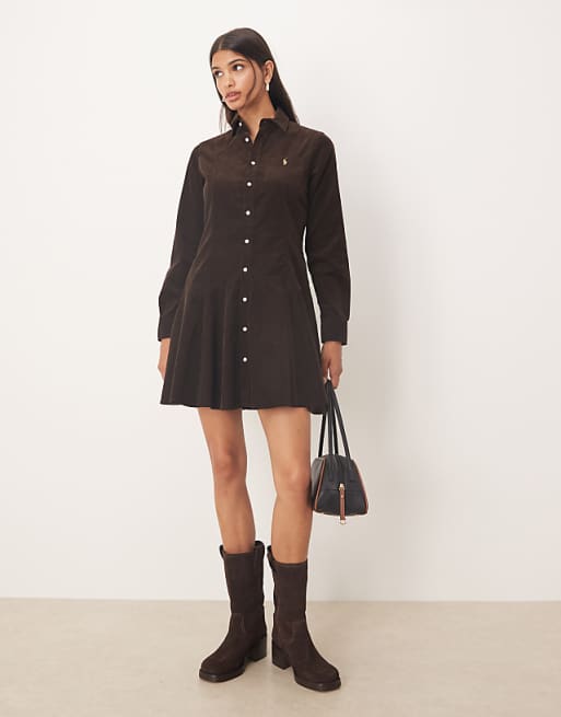 Polo Ralph Lauren long sleeve front button collar dress in brown
