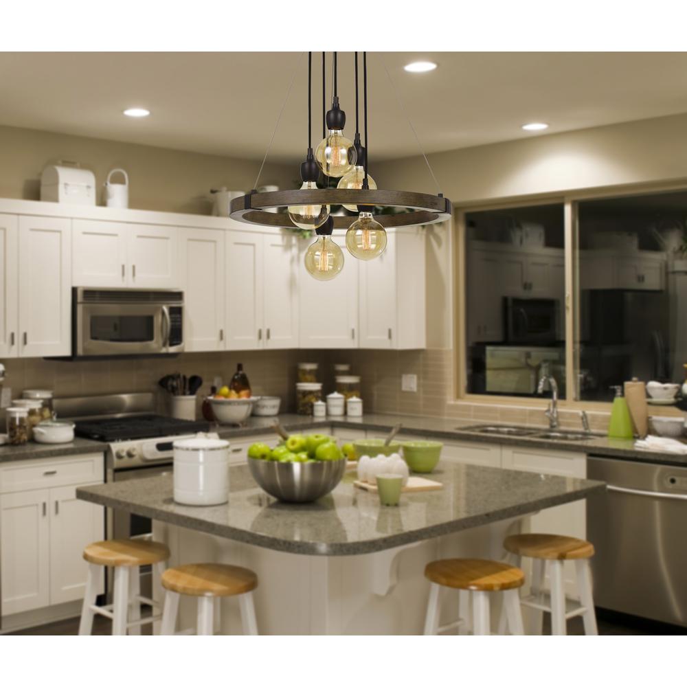60W X 5 Martos Metal/Wood Chandelier. (Edison Bulbs Included) By Cal Lighting | Chandeliers | Moidshstore