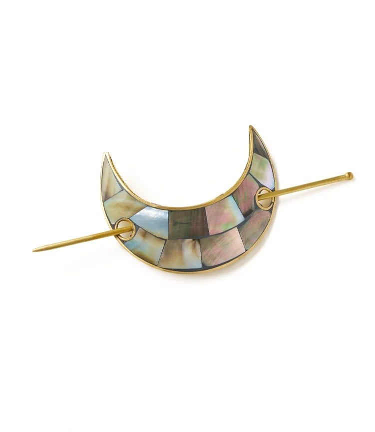 Chandra Crescent Moon Hair Pin with Stick - Mother of Pearl