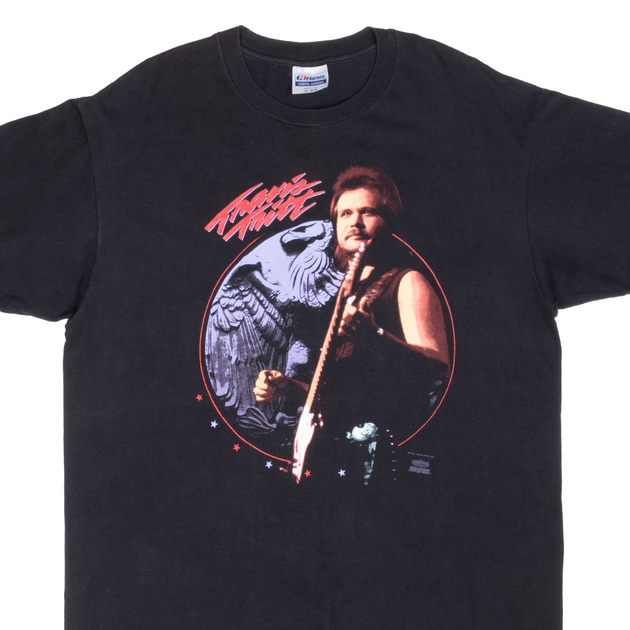 Front of black Travis Tritt T-shirt with portrait, eagle and star graphic