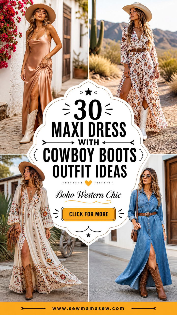 30 Maxi Dress With Cowboy Boots Outfit Ideas for Boho Chic