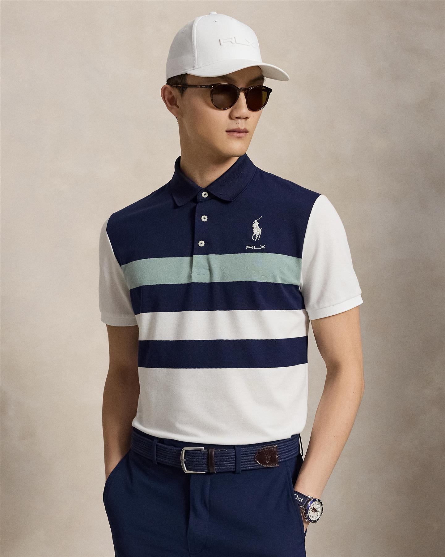 RLX Tailored Fit Performance Pique Polo Shirt Refined Navy Multi