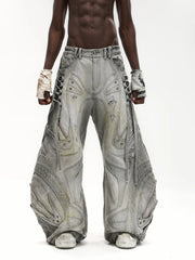Deconstructed Flared Patchwork Denim Jeans White
