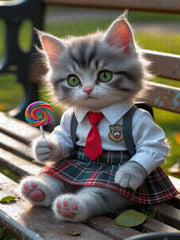 Kleine Schulkatze mit Lolli – niedliches Katzenbild mit Schuluniform - CALVENDO Foto-Puzzle'