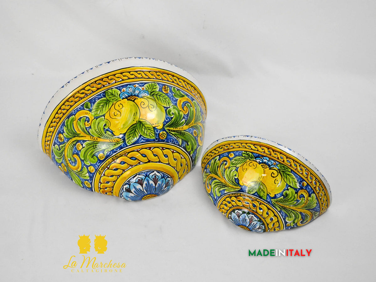 “GERLA” Portavaso da Parete in Ceramica di Caltagirone Limoni Blu - Varie Misure