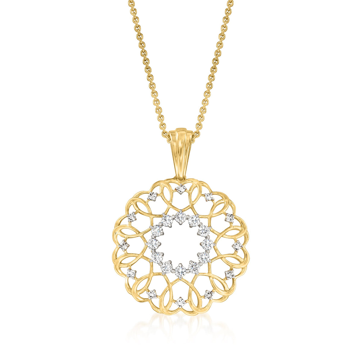 Ross-Simons Diamond Heart Circle Pendant Necklace in 18kt Gold Over Sterling