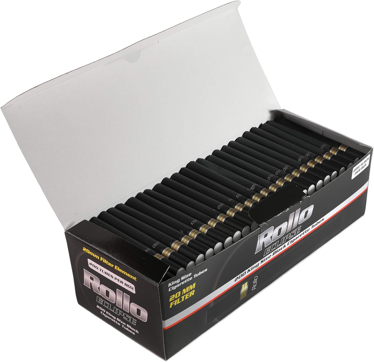 Rollo Eclipse Black Cigarette Tubes King Size 84mm – Box of 200 | Black Paper with Acetate Filter