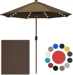 Eurmax USA 10-Year-Non-Fading 10FT Outdoor Patio Market Umbrella with LED Lights,UPF50+ UV Resistant,Heavy Duty Commercial Grade,Crank Lift Design,Windproof Vented Top for Garden,Pool,Deck,Chestnut