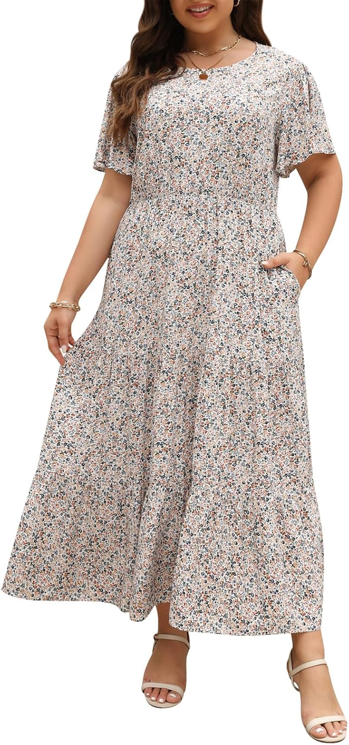 Nemidor Plus Size Women Maxi Dress Boho Casual Long Pocket
