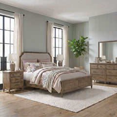 Hickory Grove Queen Uph Bed, Dresser & Mirror, Night Stand - 866-BR-QUBDMN