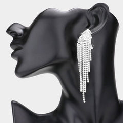 Rhinestone Fringe Clip On Pageant Earrings | Clip On Prom Earrings