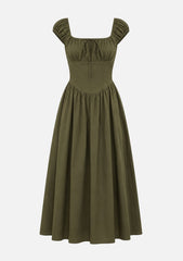 Josie Poplin Tie Front Bow Midi Dress Olive