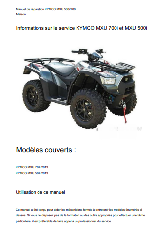manuel d'atelier Kymco MXU 500 et 700 i 2013 en français Docautomoto