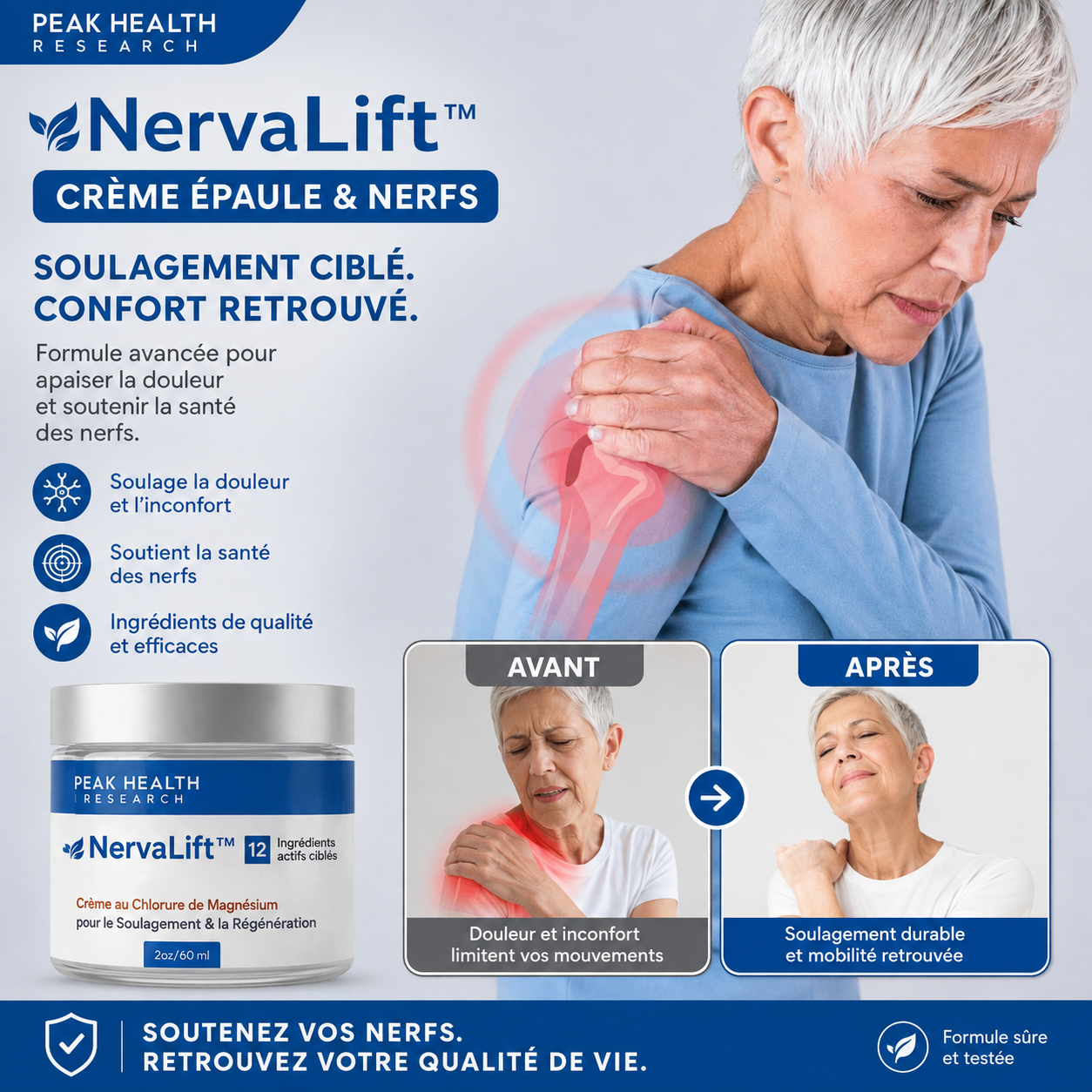NervaLift™ Crème Épaule & Nerfs  | Réduit les douleurs à l'épaule de 85% en 7 jours !