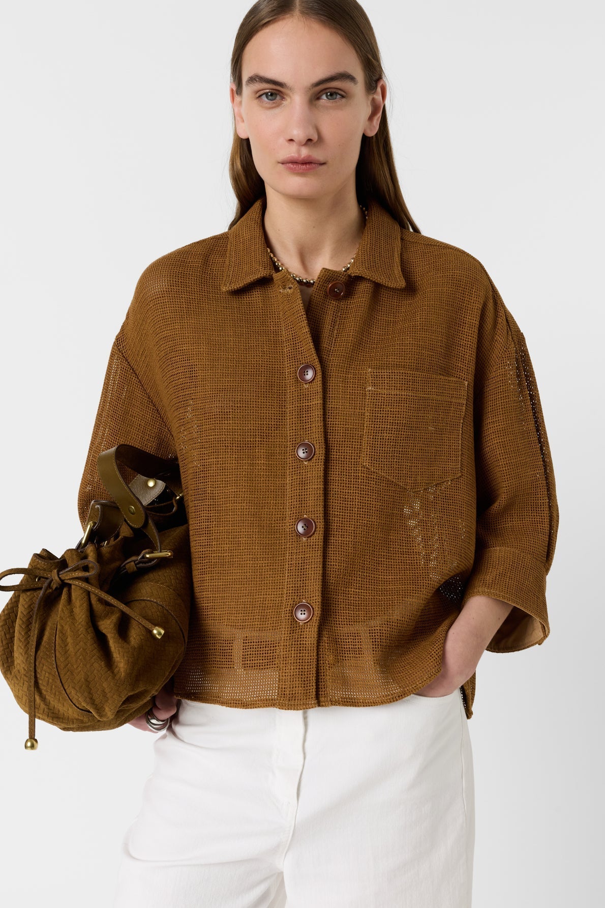 GERARD DAREL OPENWORK OVERSHIRT IN COTTON AND LINEN - TAMIA