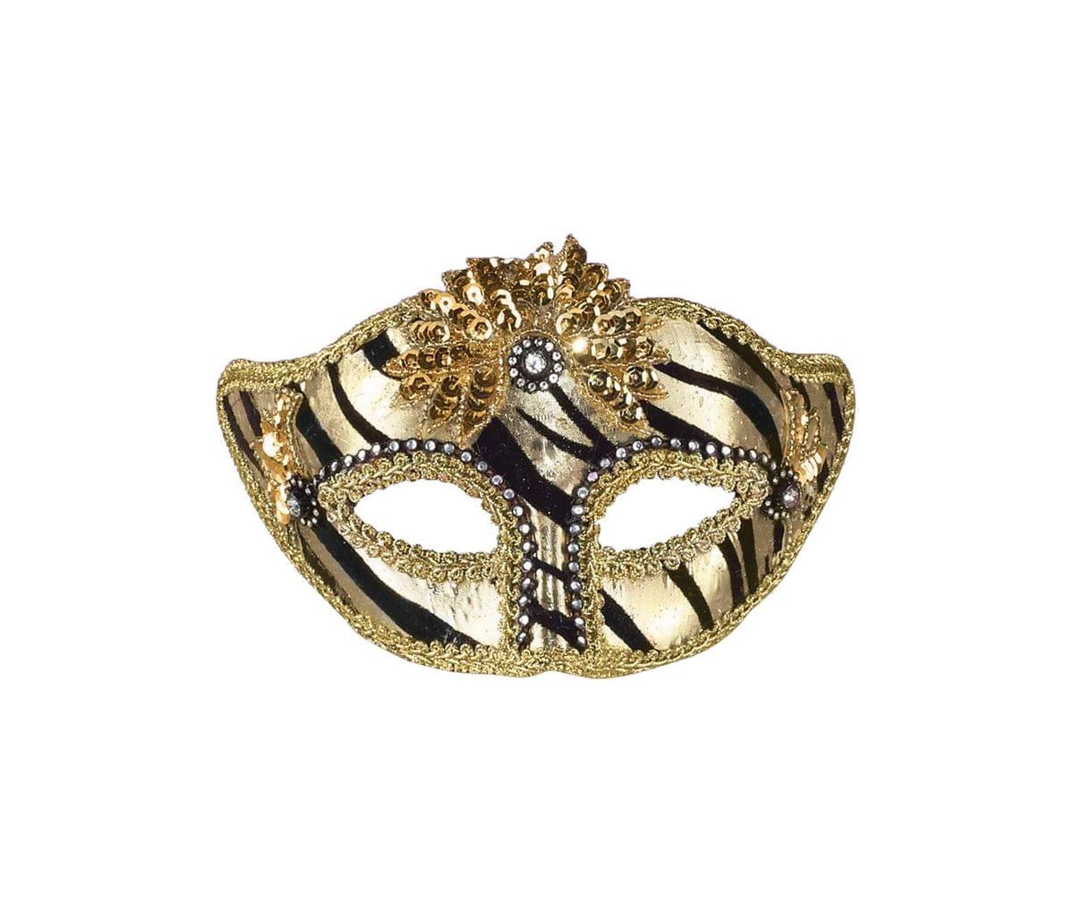 Venetian Gold Zebra Half Mask Striped Costume Accessory