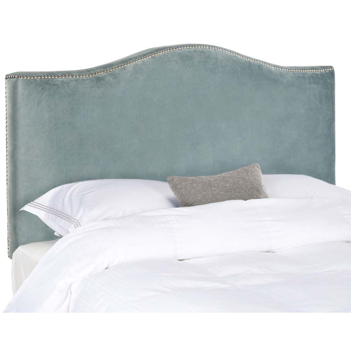Safavieh Jeneve Wedgewood Blue Velvet Winged Headboard - Silver Nail Head - Wedgwood Blue