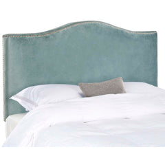 Safavieh Jeneve Wedgewood Blue Velvet Winged Headboard - Silver Nail Head - Wedgwood Blue