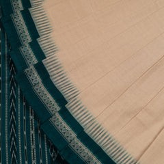Folded presentation of the Cream and Green Sambalpuri cotton saree.