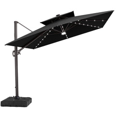 Crestlive 11x9 ft black rectangular cantilever patio umbrella with solar LED rib lights and heavy-duty wheeled base