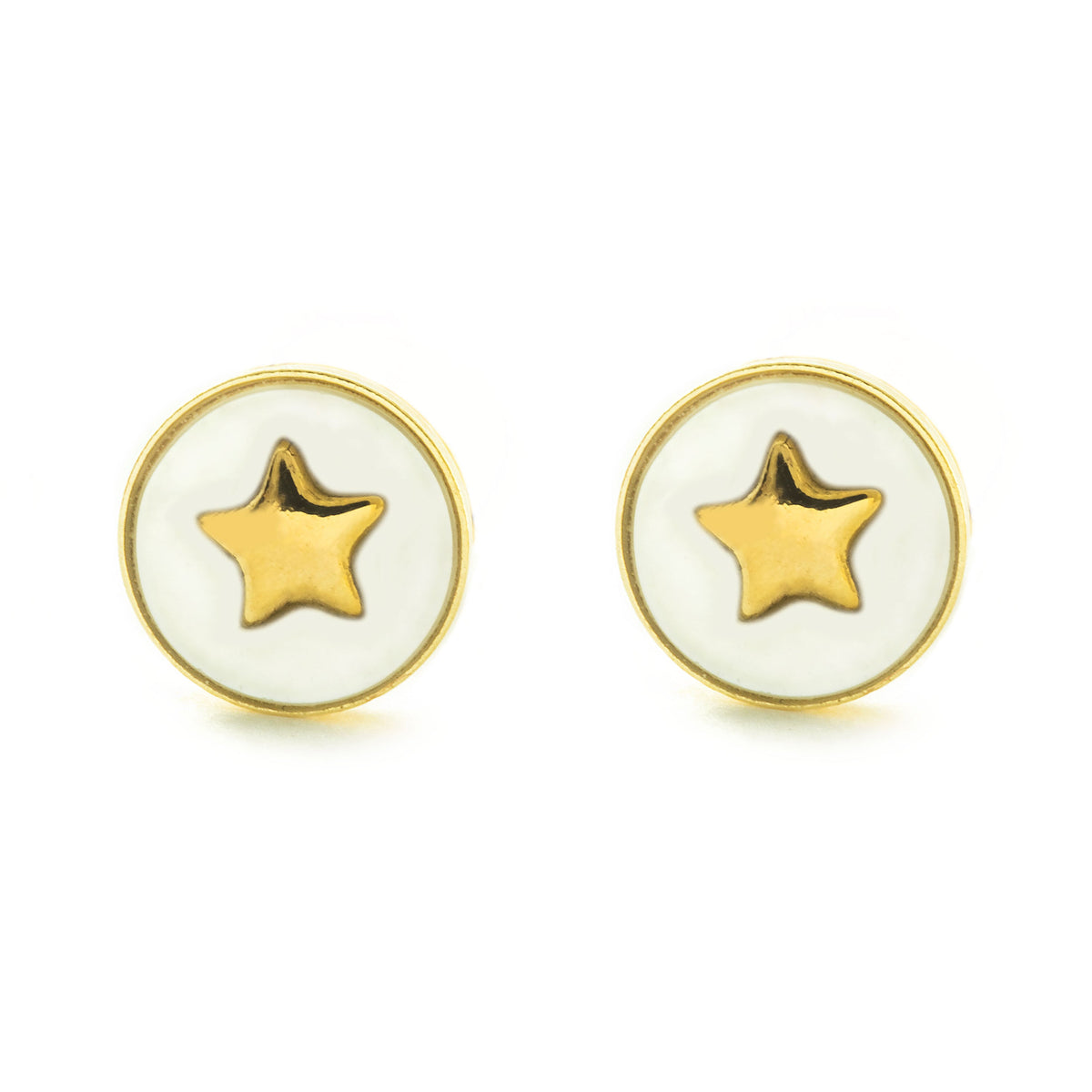 Pendientes Niña oro Amarillo 9K Estrella Nácar Madre Perla Blanco Brillo