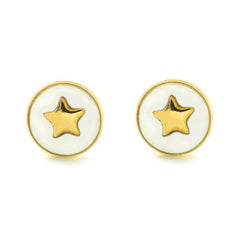 Pendientes Niña oro Amarillo 9K Estrella Nácar Madre Perla Blanco Brillo