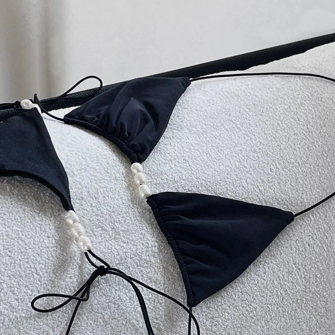 Sexy Bikini Women Swimsuit Female Swimwear Bandeau Biquini Thong Bathing Suit Shiny Swimming Suits Halter Bodysuit Beachwear voguable