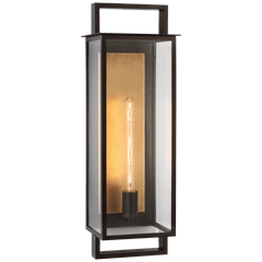 Halle Large Narrow Wall Lantern in Aged Iron with Clear Glass