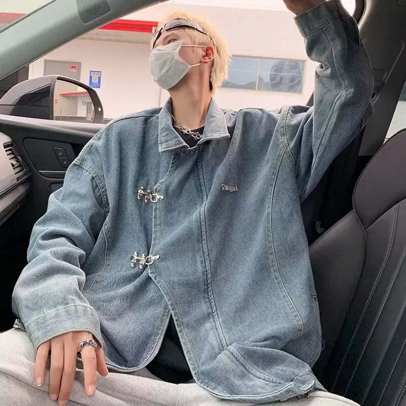 Streetwear Vintage Distressed Zippers Denim Jacket