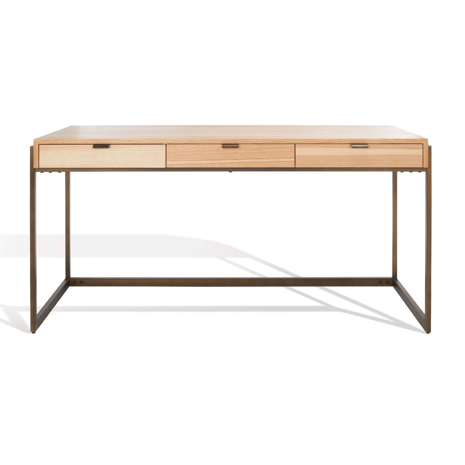 Safavieh Couture Genevieve 3-Drawer Writing Desk - Walnut / Antique Brass