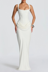 Paulette White Ruched Corset Maxi Dress (Final Sale-US Only)