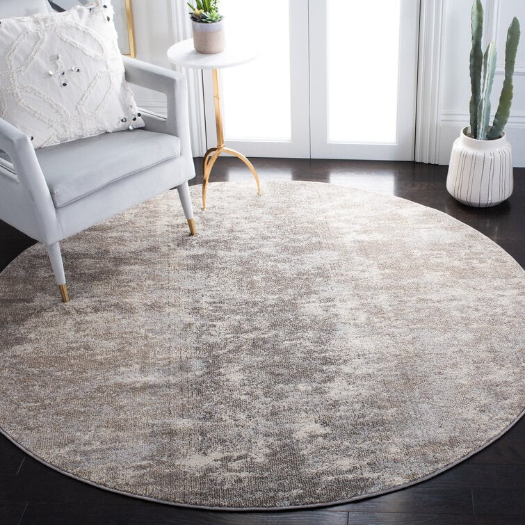 Stratton Abstract Area Rug in Light Gray/Beige, Round 10'