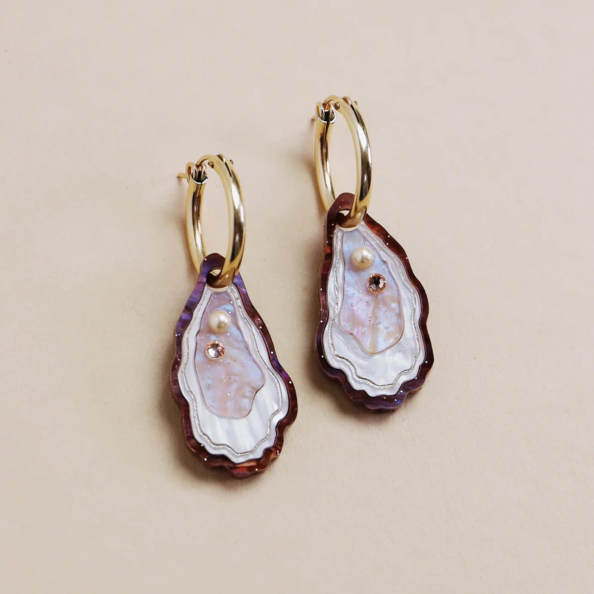 Wolf & Moon Oyster Hoop Earrings