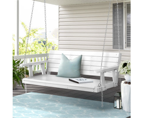 Porch Swing Chair with Chain Outdoor Furniture 3 Seater Bench Wooden White