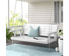 Porch Swing Chair with Chain Outdoor Furniture 3 Seater Bench Wooden White