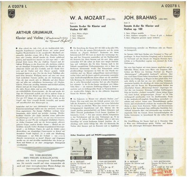 Wolfgang Amadeus Mozart / Johannes Brahms - Arthur Grumiaux - Grumiaux Musiziert Mit Grumiaux (LP, Album, Mono)-LP-Philips-Vinyleers