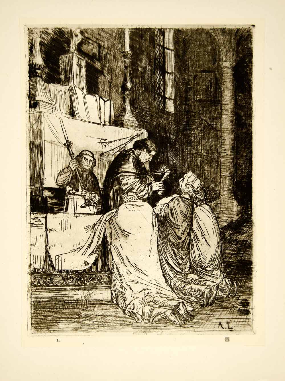 1926 Photogravure Alphonse Legros Church Saint-Medard Paris Eucharist XASA5