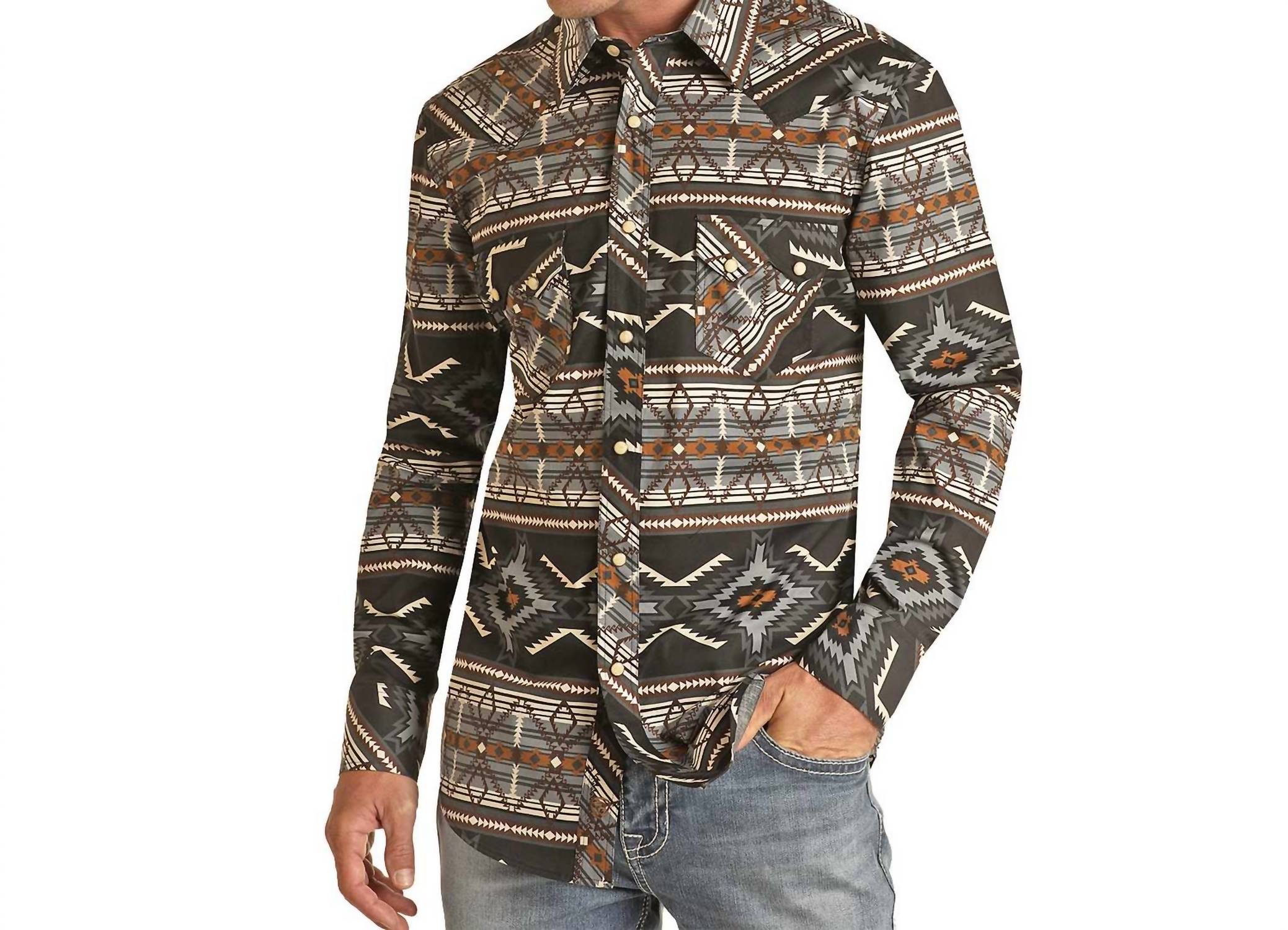 Rock & Roll Denim - Modern Fit Aztec Snap Shirt
