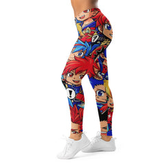 Women's anime collage street fighter printed leggings front view