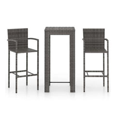 3 Piece Outdoor Bar Set With Armrest Poly Rattan Grey