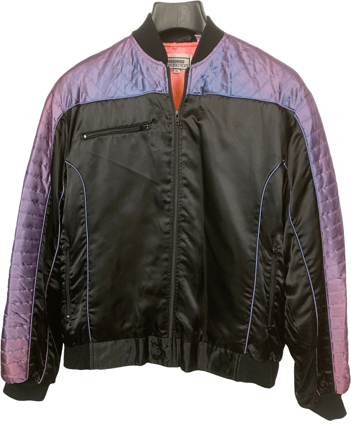80’s Black Satin Miami Vice Embroidered Bomber Jacket by Billboard Promotions