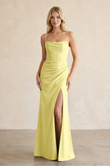Cami Strap Chiffon Sheath Bridesmaid Dress with Slit in Buttercup - KissDress