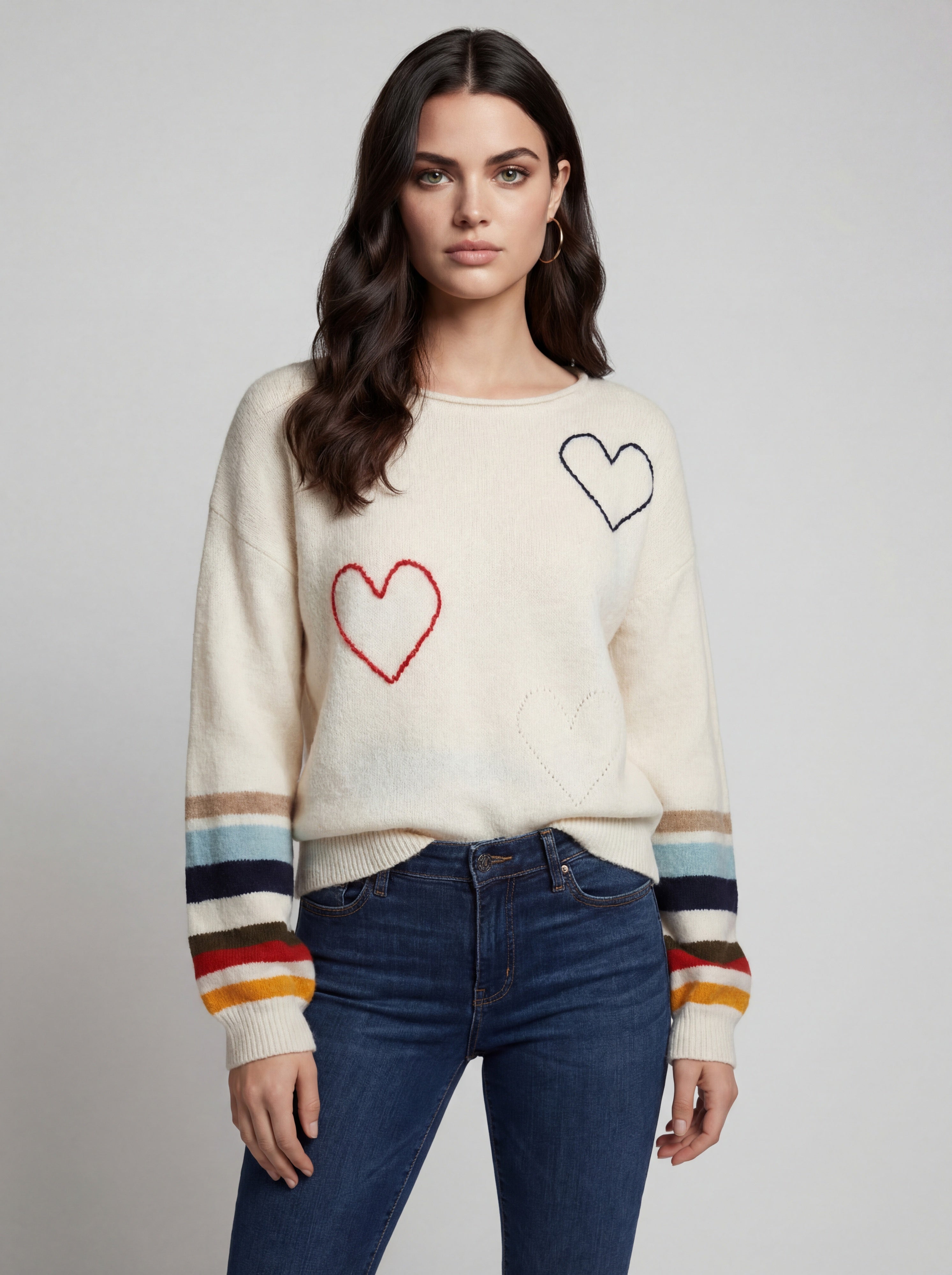 Chandail en tricot combo sable avec cœurs brodés CYC Coco Y Club pour femme