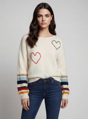 Chandail en tricot combo sable avec cœurs brodés CYC Coco Y Club pour femme
