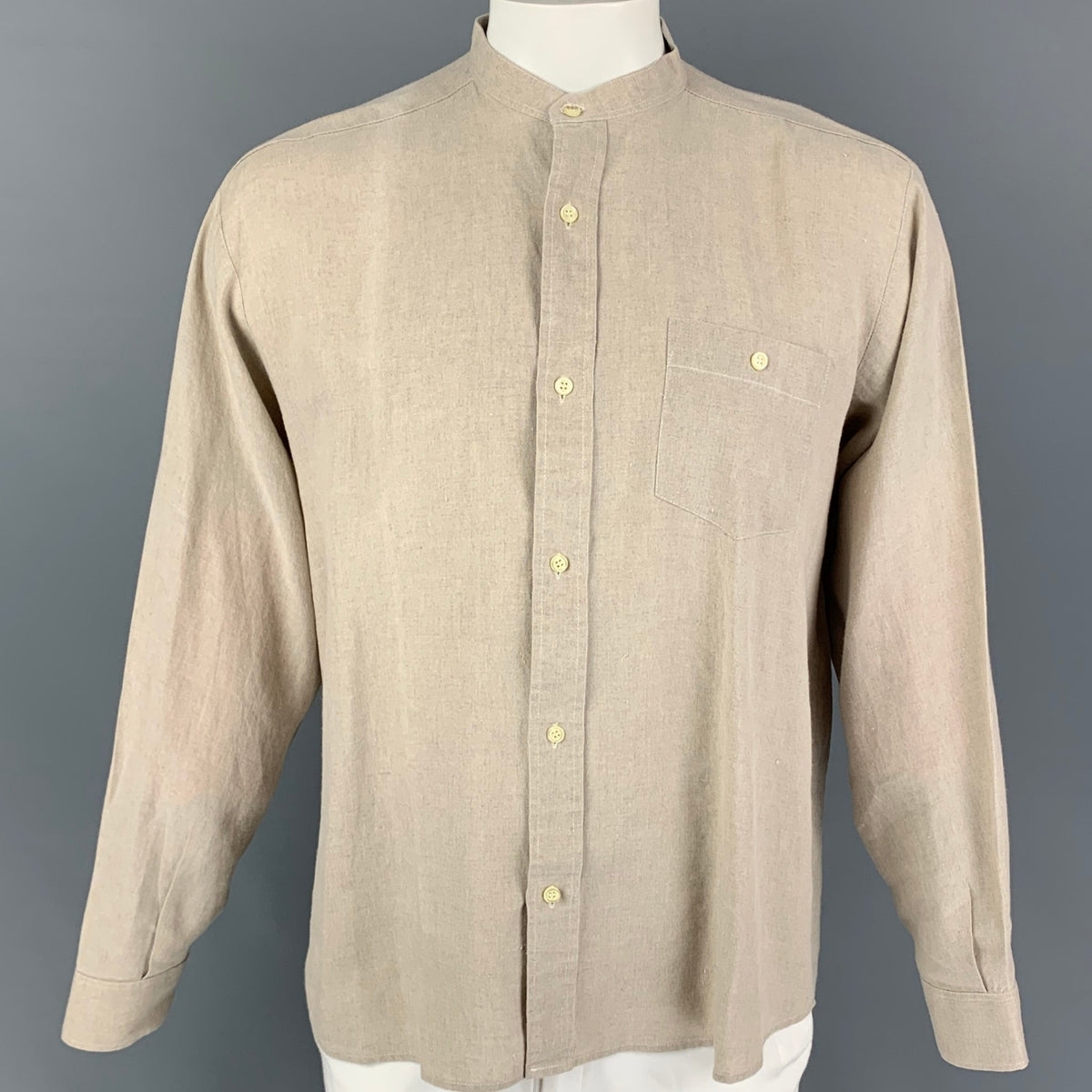 MAGEE Size XL Oatmeal Linen Long Sleeve Shirt