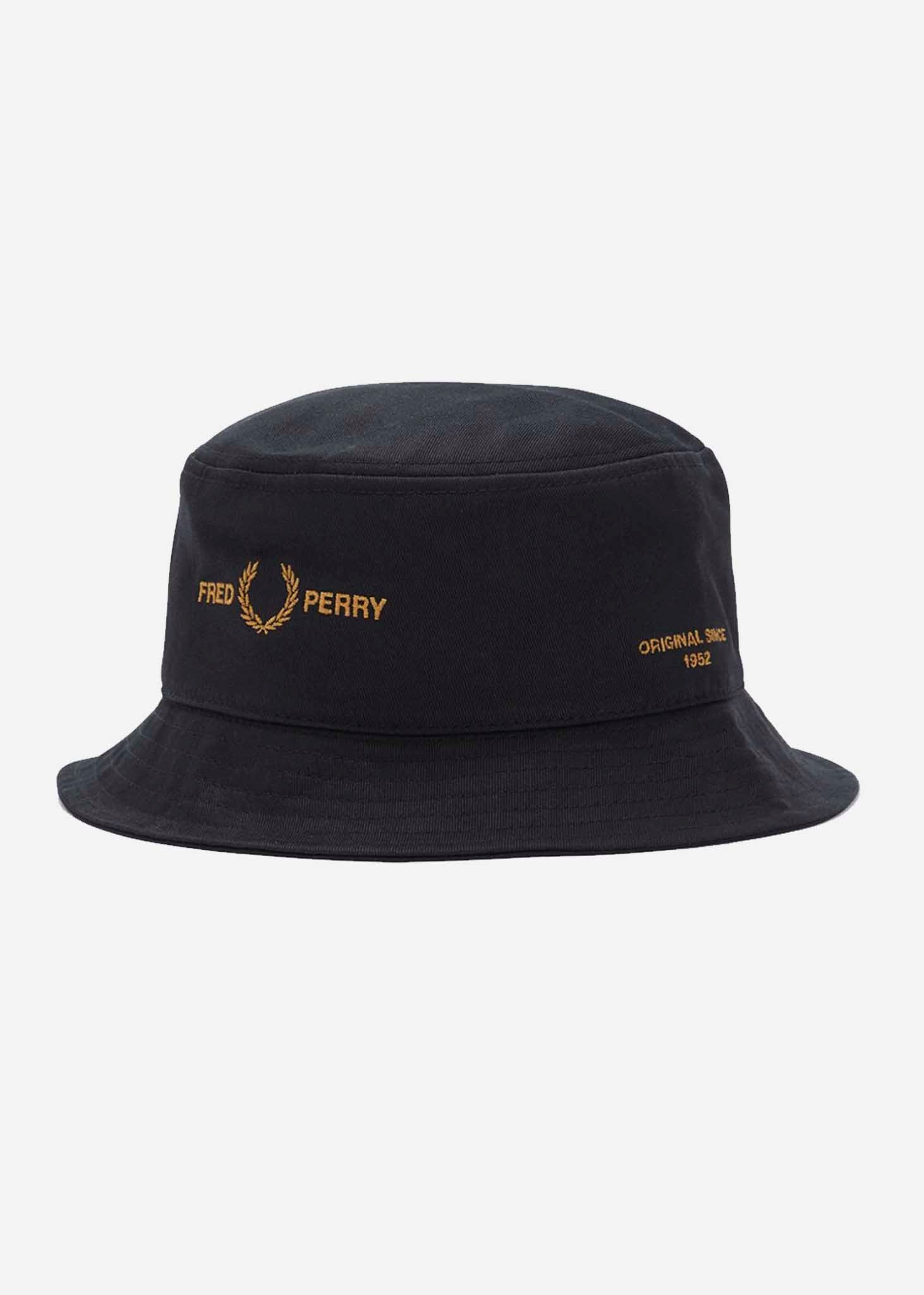 Fred Perry Bucket Hats  Branded twill bucket hat - black