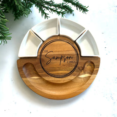 Engraved 14" Circular Serving Tray w/Condiment Ramekins