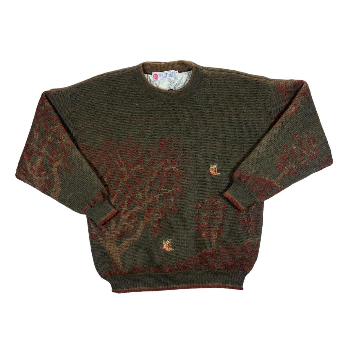 Vintage P.G.FIELD "Wind Stopper" Windbreaker Lined Embroidered Pheasant Wool Knit Sweater Jumper